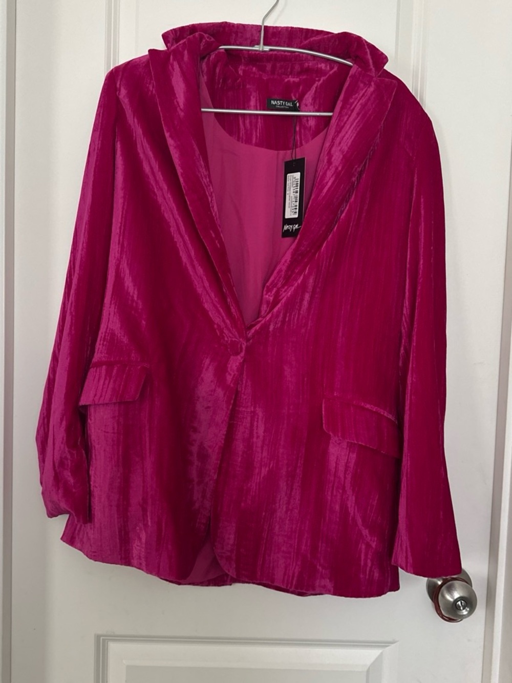 Nasty Gal Fuchsia Velvet Blazer Jacket